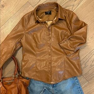 Tahari faux leather top